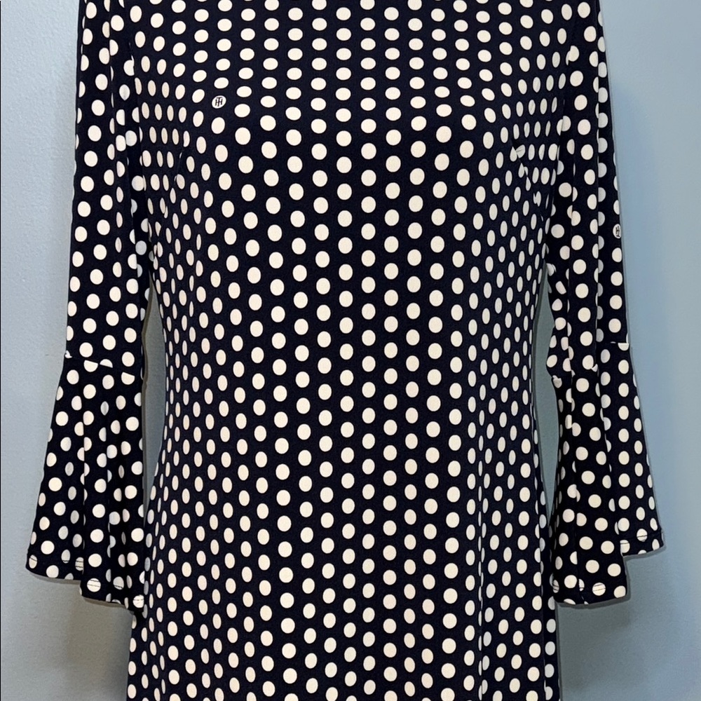 Tommy Hilfiger Navy and White Long Sleeve Polka Dot Women’s Dress Size 8 - Picture 3 of 12